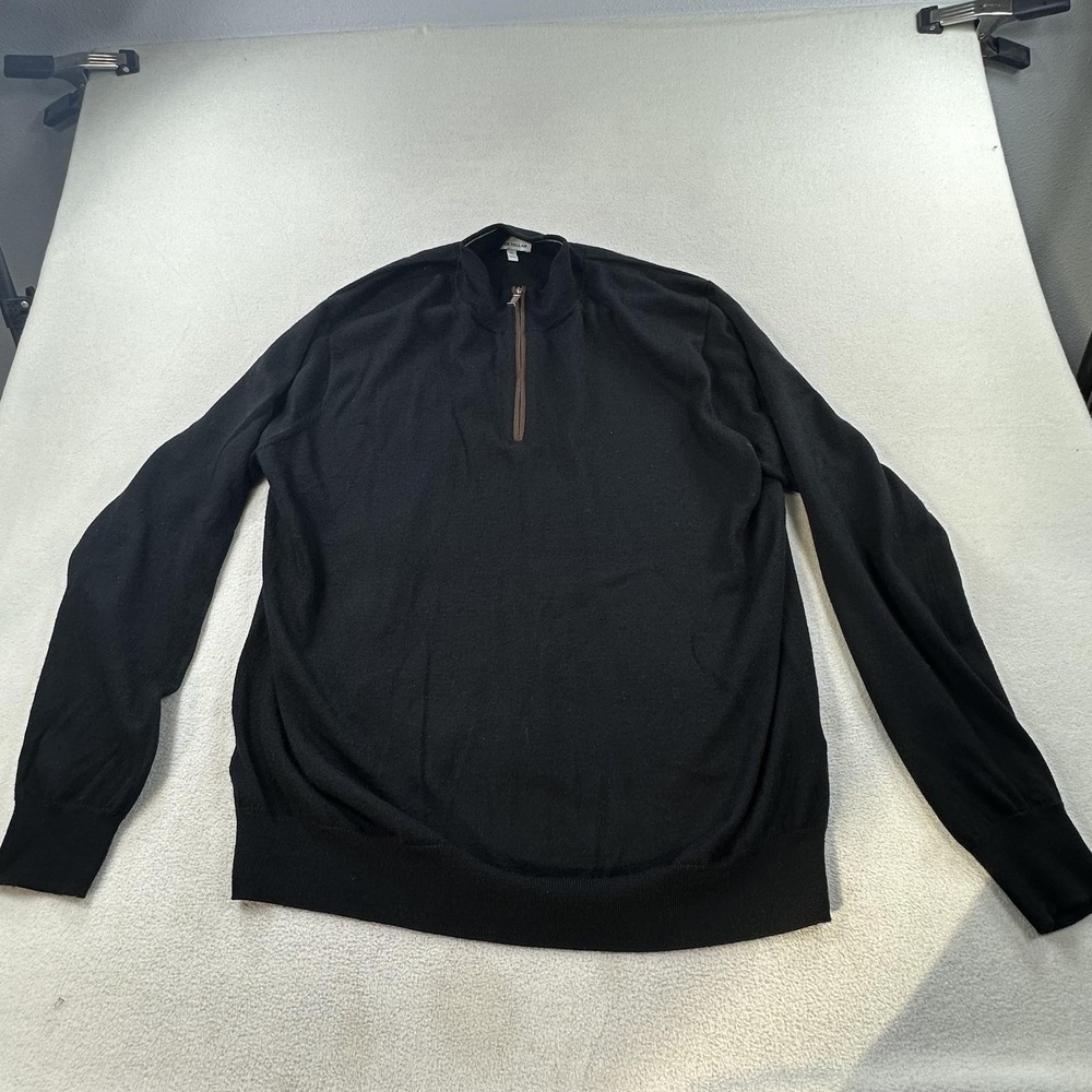 Peter Millar Sweater Mens XL Black Autumn Crest Suede Trim 1/4 Zip Merino Golf
